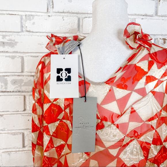 Preen by Thorton Bregazzi Circus Asymmetric Printed Devore Satin Silk Dress L - Picture 10 of 15